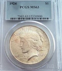 1924 Peace Silver Dollar PCGS MS63