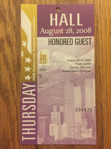 2008 Democratic National Convention HONORED GUEST HALL Credential Barack Obama - Picture 1 of 2