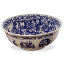 US Seller - Blue and White Porcelain Schoolyard Scene Oriental Basin