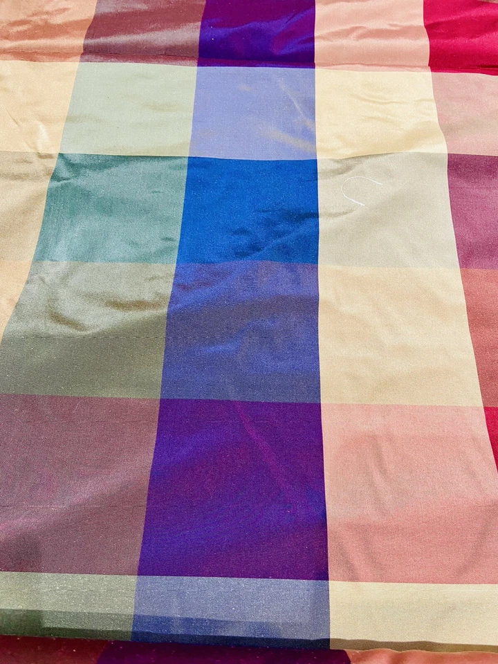 Kempton House Jewel Tone Large Plaid  Dupioni Silk Fabric 8 Yards - Image 2 of 4