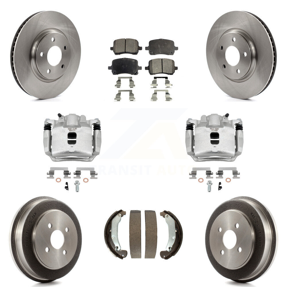 Front and Rear Brake Caliper Rotors Drums Ceramic Pads Kit 8Pc Compatible with Pontiac Pursuit