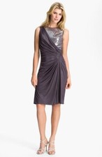 Adrianna Papell Evening SZ 6 Purple Sequin Mesh Drape Stretch Cocktail Dress NEW