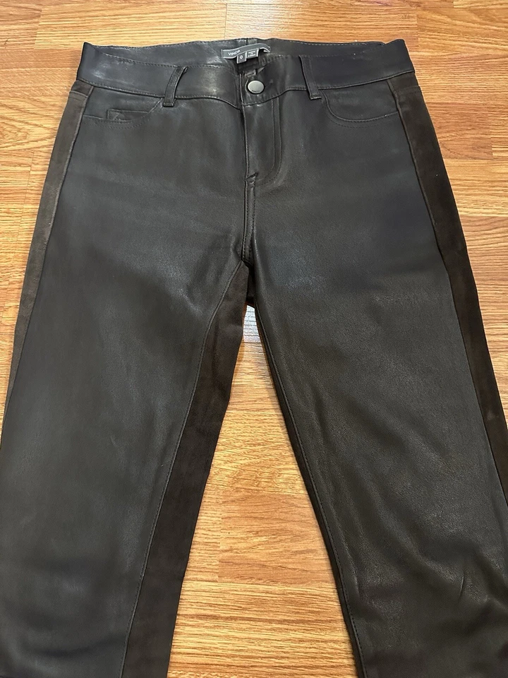 Pantalones de gamuza Vince marrón 100 % cuero genuino talla 0 precio de venta sugerido por el fabricante 1150 USD Foto 2 de 4