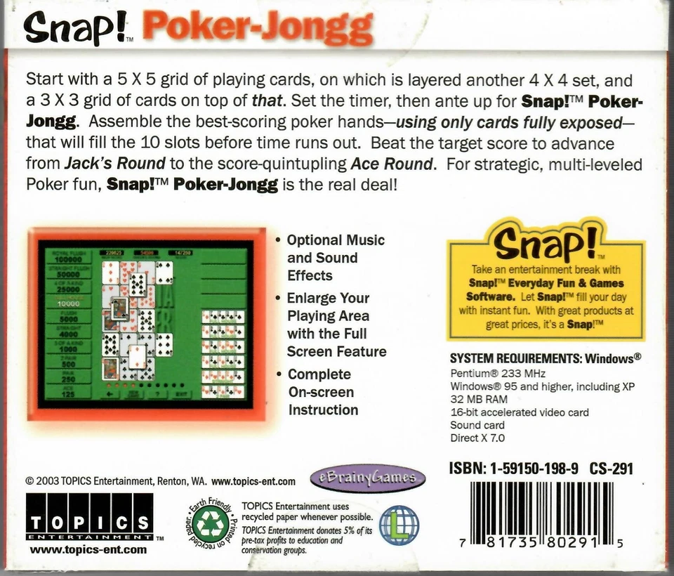 Snap Poker-Jongg (PC, 2003) PC GAME NEW SEALED - Image 2 of 2