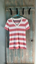 Arizona Ladies V-neck Striped Medium Short Sleeve Shirt 