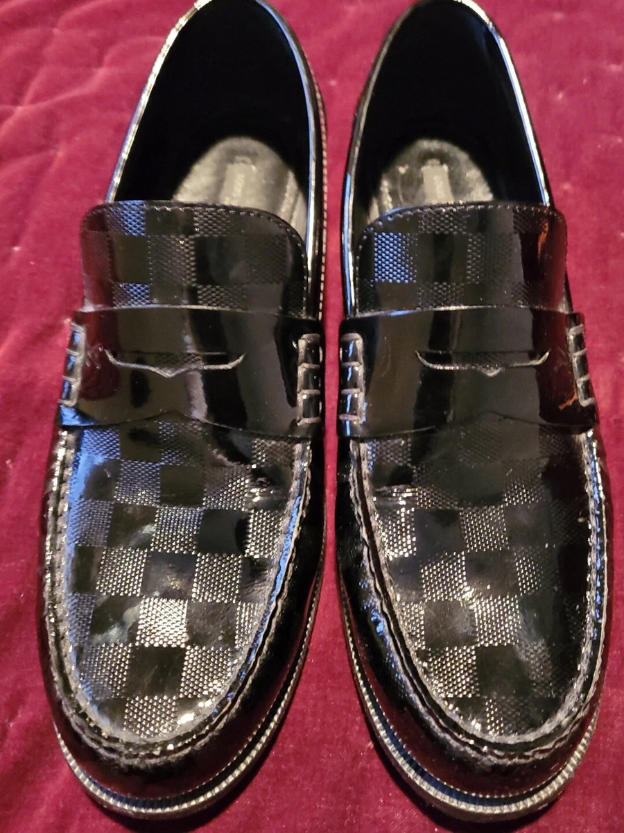 1 800.00 Louis Vuitton Graduation Damier Black Patent Leather Loafers Size 9 10