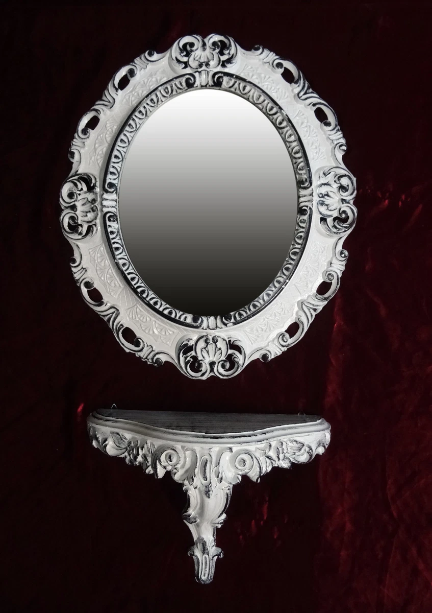 Miroir Mural Ovale 45x38 Cm - Effet Paillettes Or Et Noir - Style Baroque Vintage