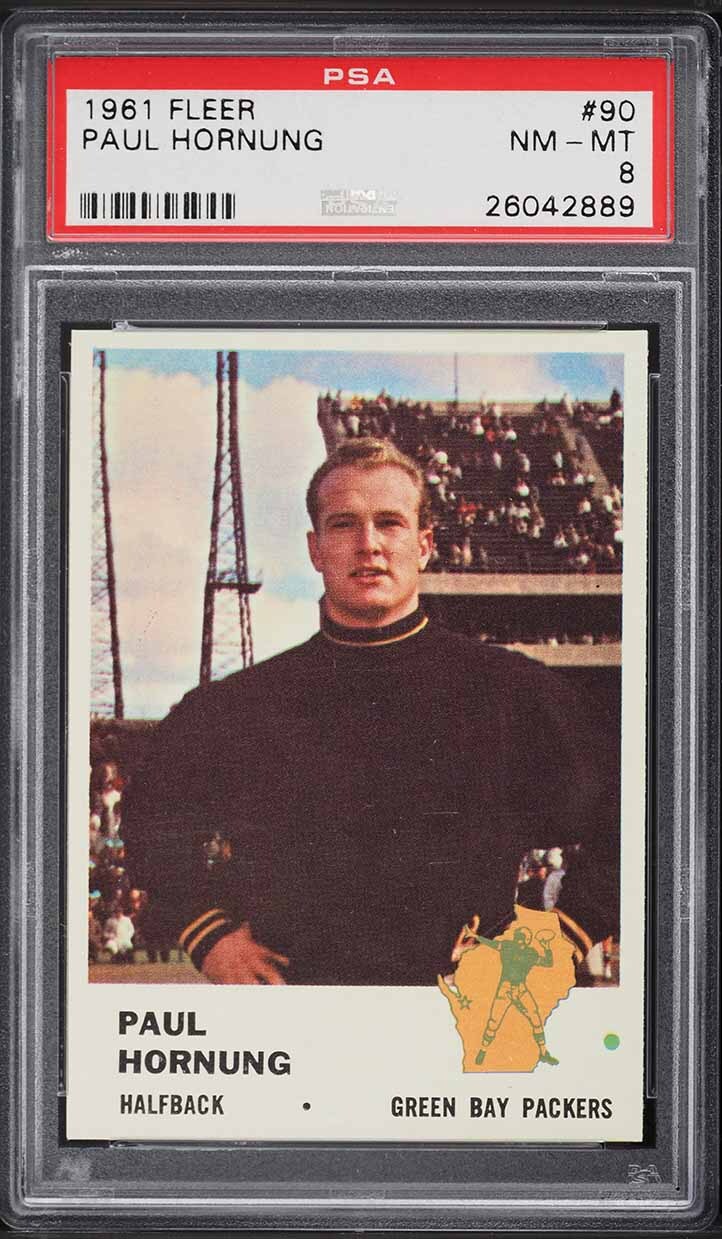 1961 Fleer FB Card # 90 Paul Hornung Green Bay Packers HOF PSA 8 NM-MT