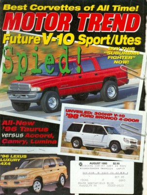 1995 Motor Trend Magazine: Future V-10 Sport Utes/'96 Taurus/Lexus Luxury 4x4