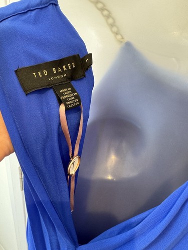 Maxi abito Ted Baker Hanna plissettato scollo a catena blu royal TB 1 UK 8 - Foto 6 di 7