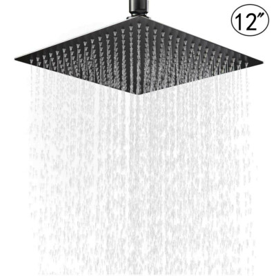 Matte Black 12'' Rain Shower Head 304 Stainless Steel Rainfall Showerhead Sprayer