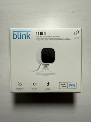 Blink Mini 1080p Full HD Indoor Sicherheits Überwachungs Kamera Weiß Alexa NEU