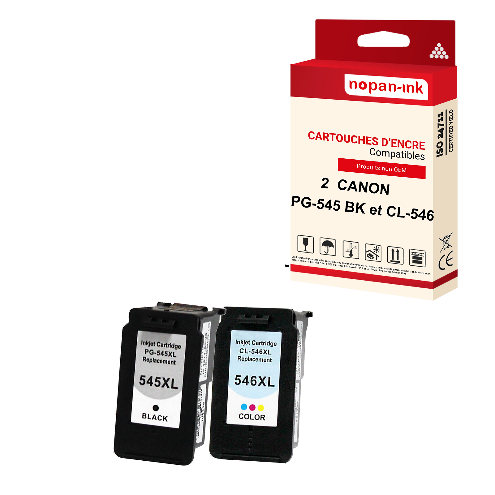 Cartouche CANON PG-545XL CL-546XL pack de 2 recharges compatibles NOPAN-INK pour imprimante Pixma