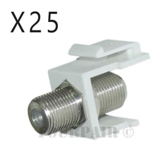 25 Pack Lot F-81 Coax Keystone Jack Snap-In Cable TV Coupler Connector RG6 White