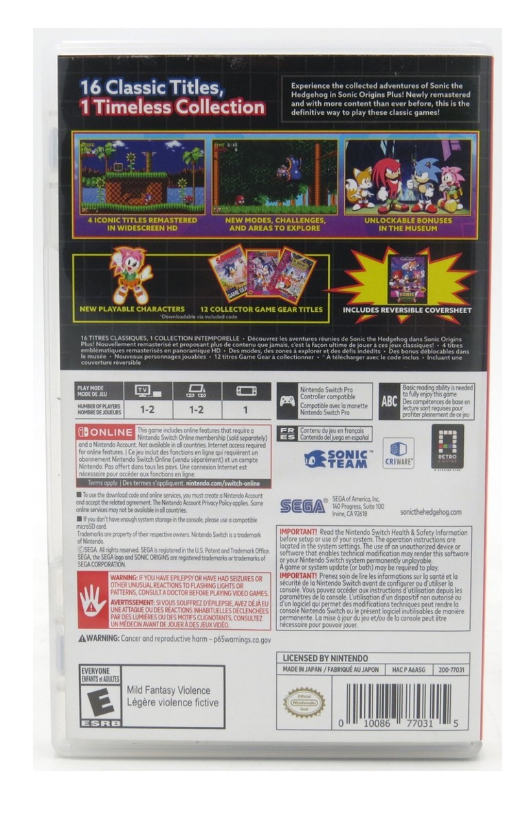 Sonic Origins Plus+ 限定版 Switch 海外正規品 新品 Amazon.com: Sonic Origins Plus (Non-US Version) : Video Games
