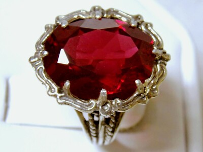 12 kt roter Labor Rubin Größe 10 Ring 925 Sterlingsilber filigran Vintage Stil USA