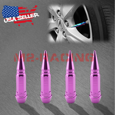 4pcs Purple Long Spike Valve Stem Caps Metal Thread Set For Wheel Tires TVC28