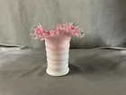 Vintage 1940s Fenton art glass light pink peach crest ruffled ribbed vase