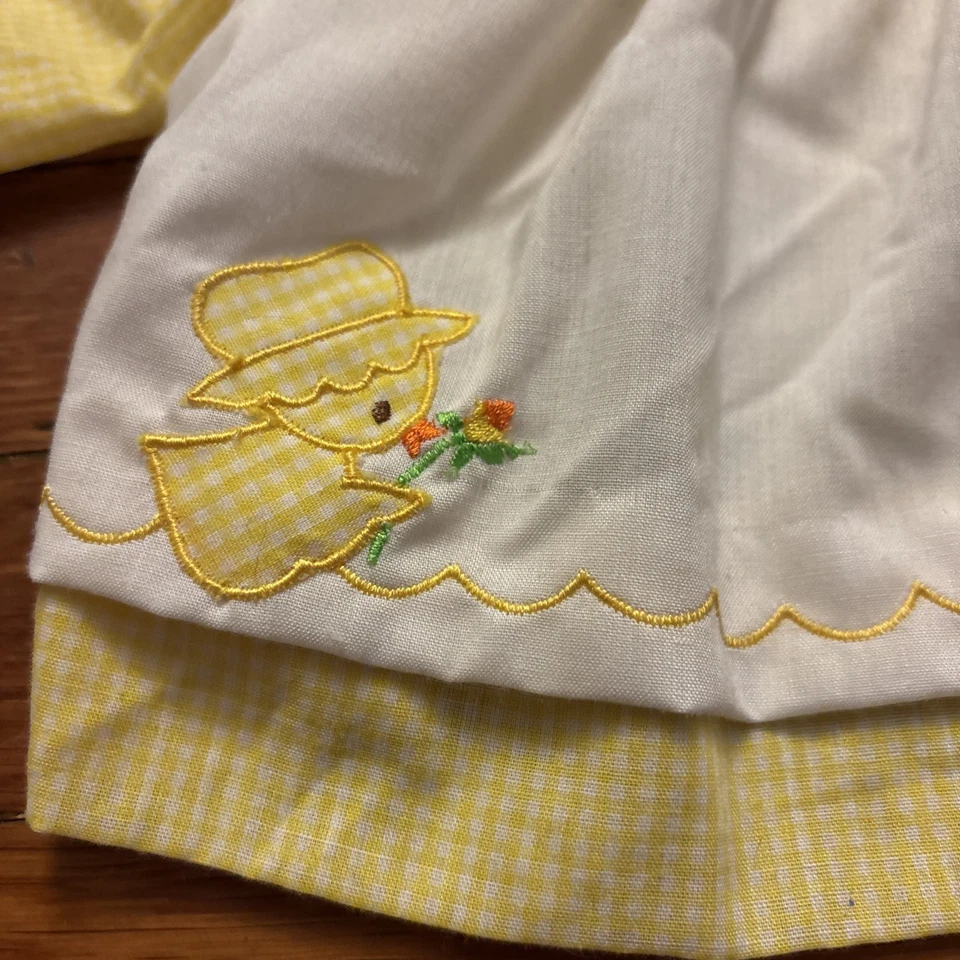 Vestido/Camisa Vintage Bebé Niña Nacimiento-3 Mos Amarillo Blanco Encaje Bordado Patos Foto 2 de 4