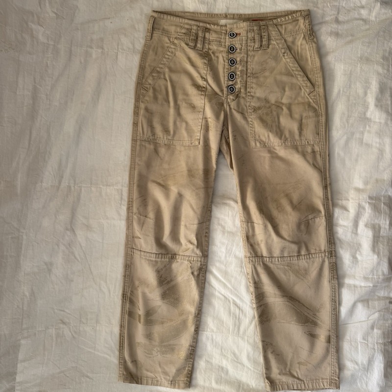 Anthropologie The Wanderer Tan and Gold Foil Utility Pants Jeans Size 27