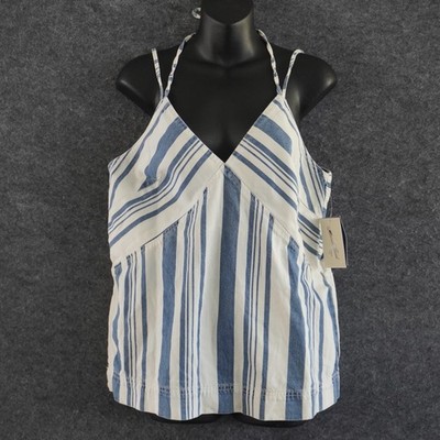 Universal Thread Striped Denim Tank Top M Blue White Cotton Halter Sleeveless