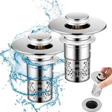 2Pop Up Bathroom Sink Stopper Drain Strainer Hair Catcher Stainless Steel Filter