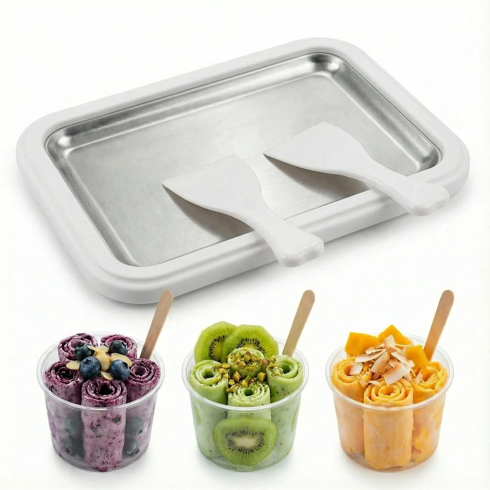 Rolled Ice Cream Maker Machine, Ice Cream Tray and Ice Cream Roller, Homemade...