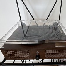 Brown Record Player Turntable with Clear Dust Cover, Wood Finish