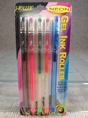Sealed Zebra J-Roller Neon Gel Ink Roller Pen 5 Pack 0.7mm Y2K NOS Japan