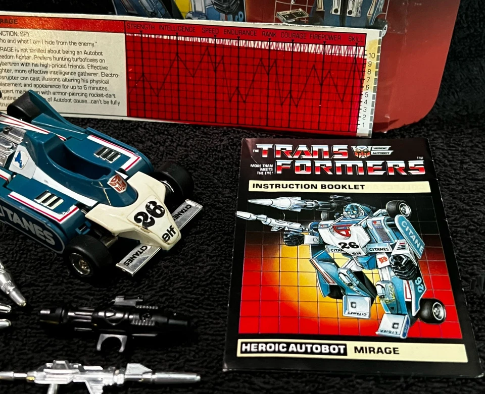 G1 1984 MIRAGE • 100% COMPLETE • PRE RUB • TECH SPEC • VINTAGE G1 TRANSFORMERS - Image 3 of 4