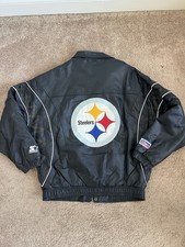 Vintage Pittsburgh Steelers Leather Jacket Mens M Black NFL Proline Starter 90s