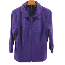 Weekends by Chico's Purple Cheeta Print Jacket Size 1 Full Zip 3/4 Sleeve
