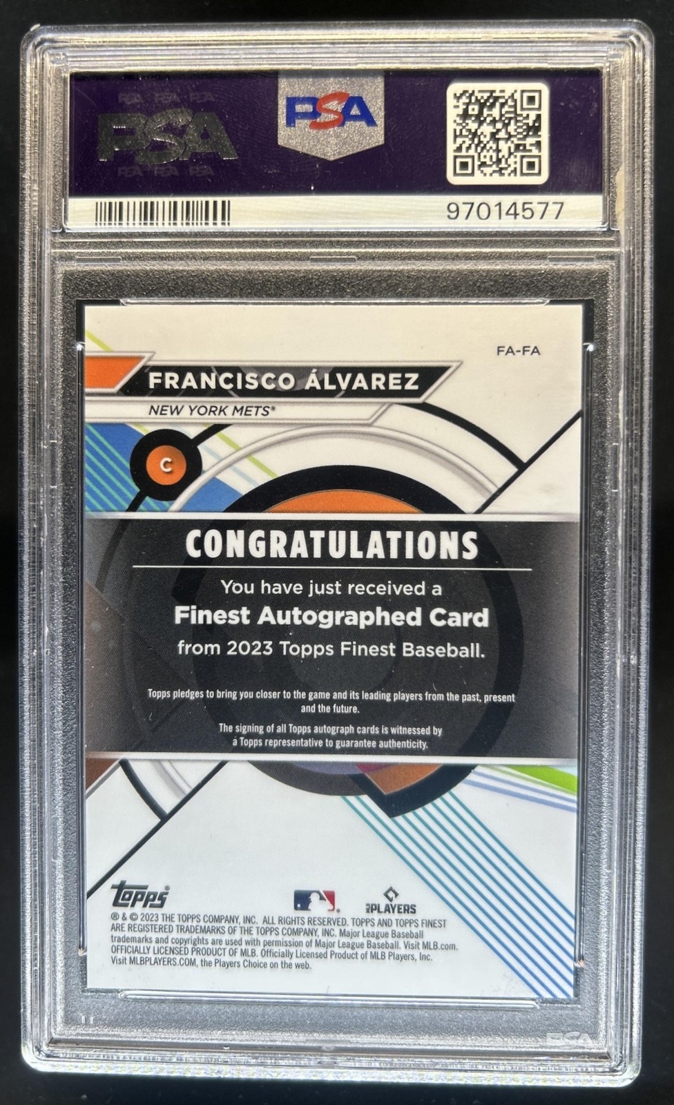 2023 Finest Francisco Alvarez Authentic Auto Autograph RC Orange #/25 PSA 10 view 2