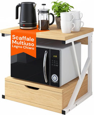 – Mobiletto Legno E Acciaio Multiuso, Scaffale Salvaspazio Con Cassetto Integrat