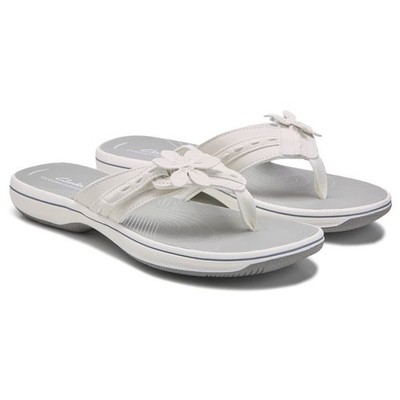 Clarks Cloudsteppers NWT Breeze Opal White Floral Flip Flop Sandals Women's 11
