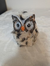Vintage OWL Figurine, Ceramic With Faux Fur, 4" Tall