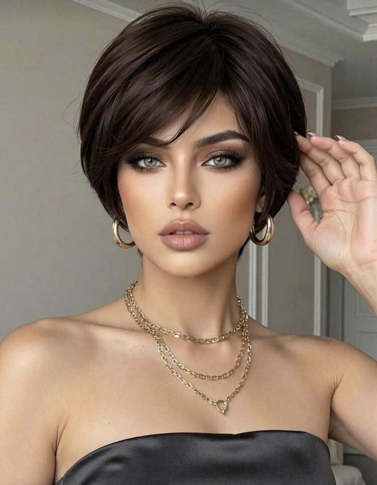 Perruque cheveux pixie brune idéale pour changer de look au quotidien - 2