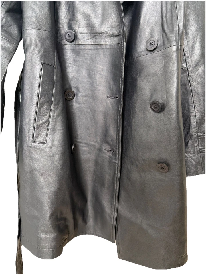 Gabardina Badgley Mischka negra de cuero genuino con cinturón nueva con etiquetas Foto 3 de 4