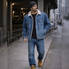Pull&Bear Sherpa Lined Denim Jean Jacket Mens...