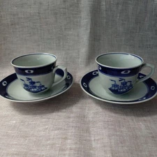 Y1120 Arita ware Aoka cup and saucer set of 2 Shin kiln Fuchino Sailing Ship