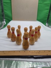 Lot of 10 Vintage Mini 4" Wooden Mixed Bowling Pins dated 1970's Bowler League E
