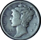 1943 D MERCURY DIME - 90% SILVER - 17.9 mm - 2.50 g - NICE GRADE - DM 027