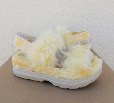 UGG YELLOW FLUFF SUGAR FAUX FUR SLIPPER SLIDE SANDALS, WOMEN US 11/ EUR 42 ~NIB