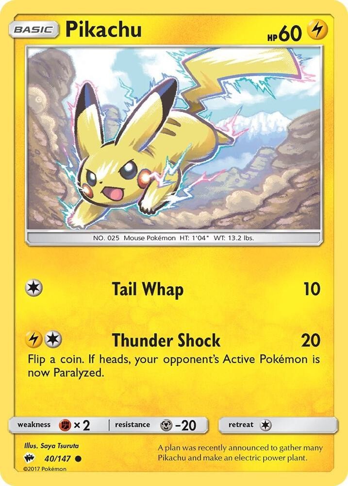 Pikachu 40/147 Common Burning Shadows Pokemon Lightly Played