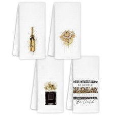 YTRGI Black and Gold Bathroom Hand Towels Set of 4, Girly Preppy Gold Hand To...