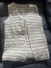 Vintage Handmade Open Knit Crochet Sweater Vest Cream Color Beautiful