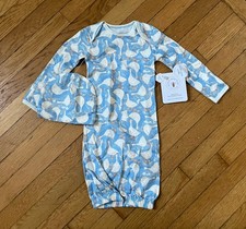 Burt's Bees Sleeping Gown Goose Print Blue 0-3 Months Boys Baby Bee Hat Set
