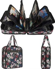 PACMAXI Craft Sewing Accessory Organizer Storage Bag Cross Stitch Flowers Black