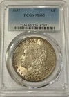 1897 USA Morgan Dollar PCGS GRADED MS63 light toning lustrous sharp coin