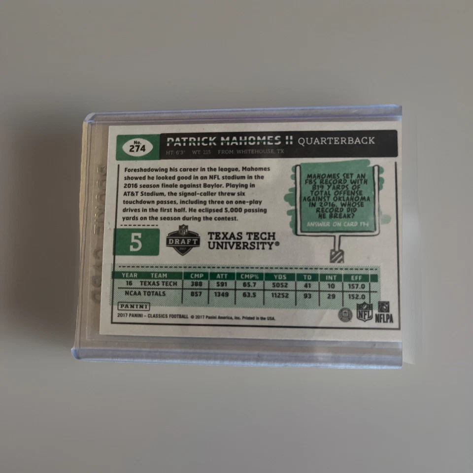 2017 Panini Classics — дебютант Патрик Махомс II NO274 (RC) - Изображение 2 из 4